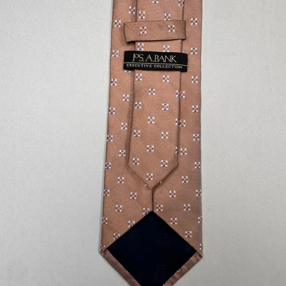 Jos. A. Bank Men’s Executive Collection Silk Necktie Tan Geometric Tie Classic